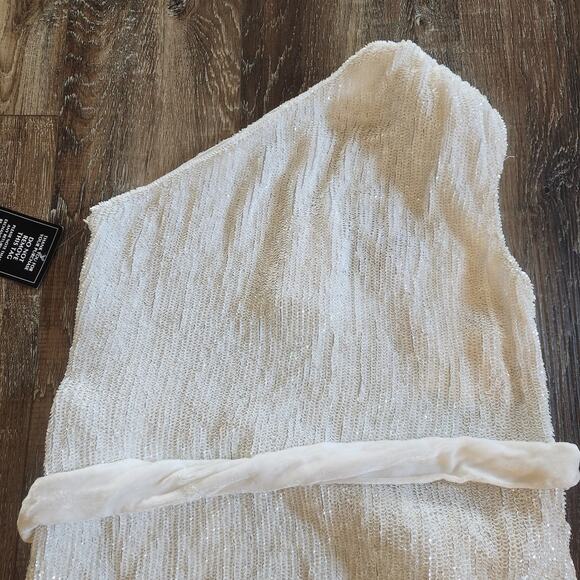 Retrofete Ella Sequin Dress in White Size XS One Shoulder NWT Belt - Picture 7 of 11
